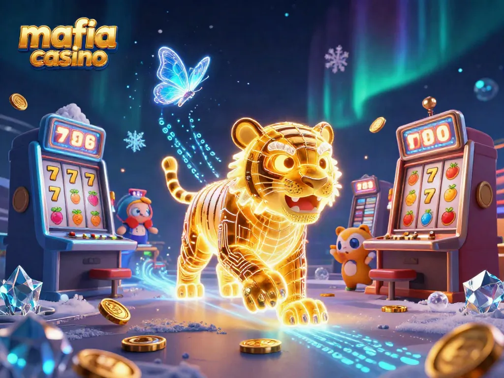 Mafia casino full of slot machines with energetic visuals and dynamic elements, showcasing engaging gameplay.